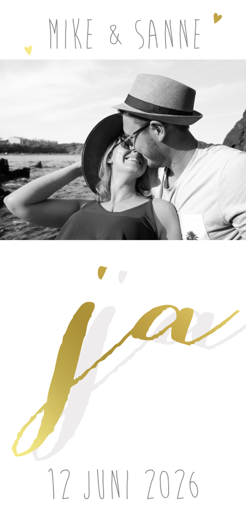 Trouwkaart foto typografie en goudfolie