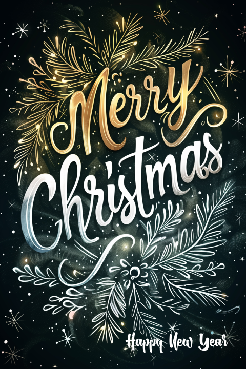 Kerstkaart handlettering goud zilver look Merry Christmas