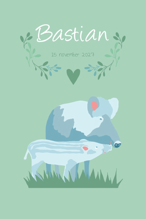Geboortekaartje voor een jongetje met everzwijn en kleintje