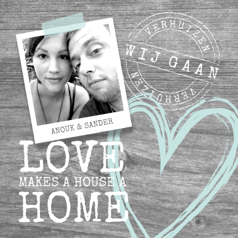 Verhuiskaart stoer hout, foto en hart