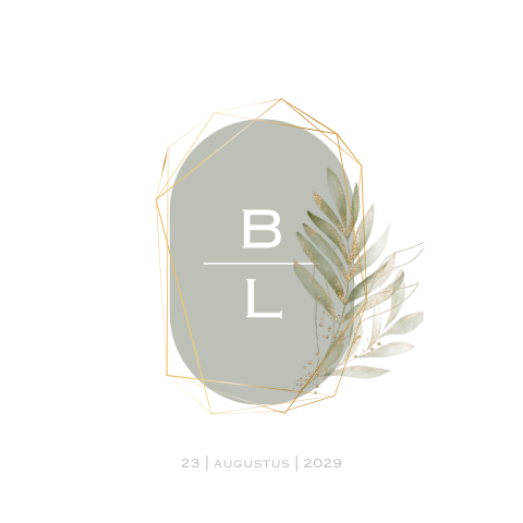 Trouwkaart met takjes en goudlook kader