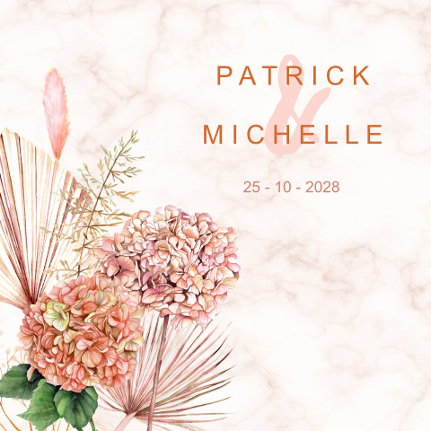 Trouwkaart met getekende hortensia bloemen