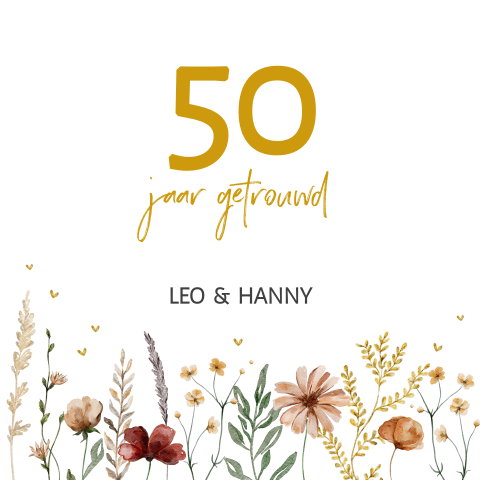 Jubileumkaart 50 jaar getrouwd veldbloemen watercolor