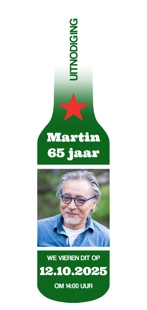 Uitnodiging 65e verjaardag bier bierflesje