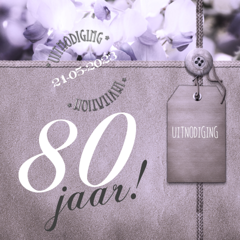 verjaardagskaart voor 80e verjaardag met paarse bloemen