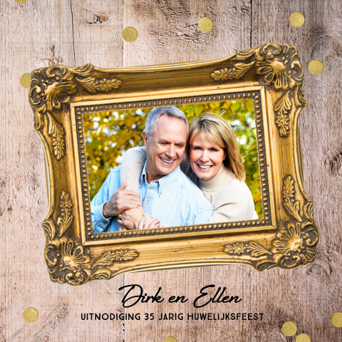 Jubileum uitnodiging 35 jaar getrouwd met gouden fotolijst