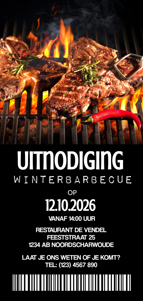 Uitnodiging ticket winterbarbecue bbq feestje