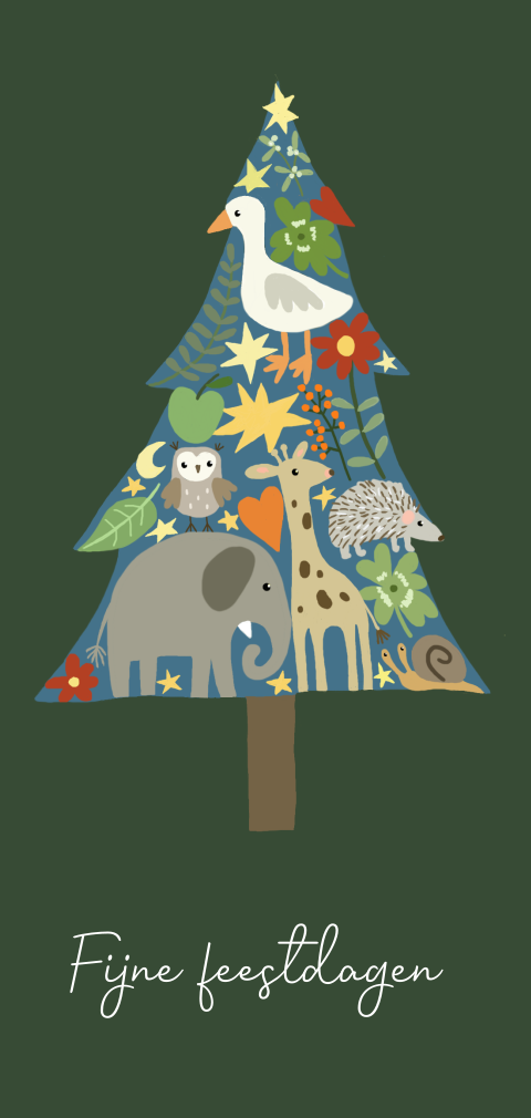Kerstkaart kerstboom met dieren