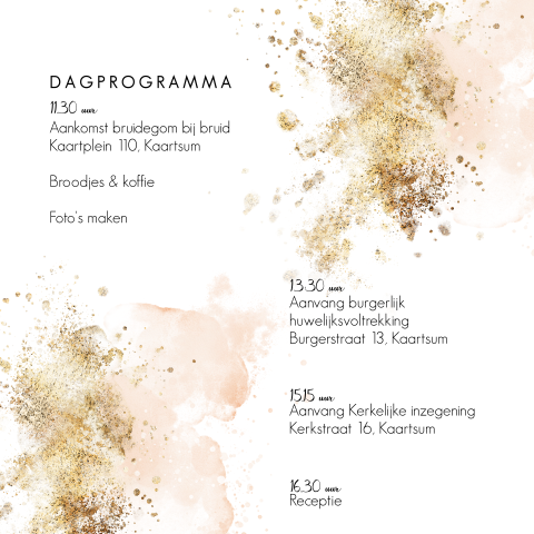 Inlegkaart trouwkaart waterverf pastel dagprogramma