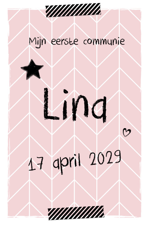 Eerste communie uitnodiging hip met roze strepen