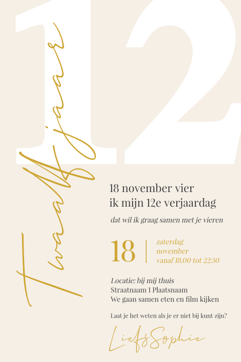 Uitnodiging feestje 12 jaar chique en modern