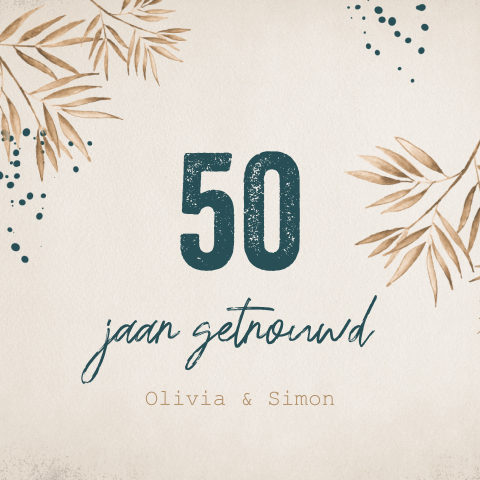 Uitnodiging 50 jaar getrouwd met bladeren en spetters