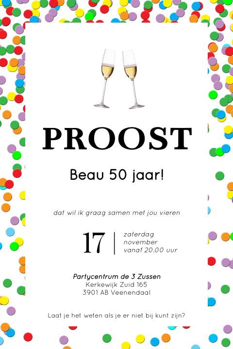 Leuke uitnodiging 50 jaar verjaardag met champagne glazen