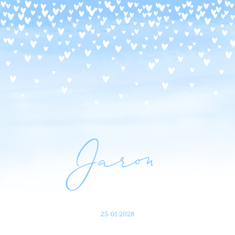 Geboortekaartje jongen aquarel hartjes lief lichtblauw