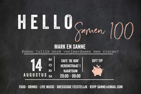 Hippe uitnodiging dubbel feest met krijtbord