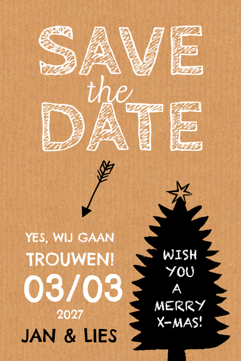 Eenvoudige hippe combi kerst save the date kaart