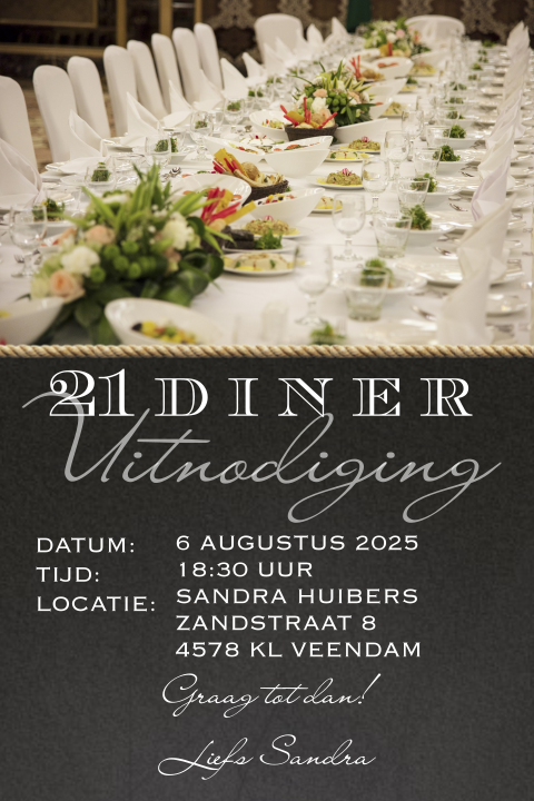 Uitnodigingskaart 21 diner 
