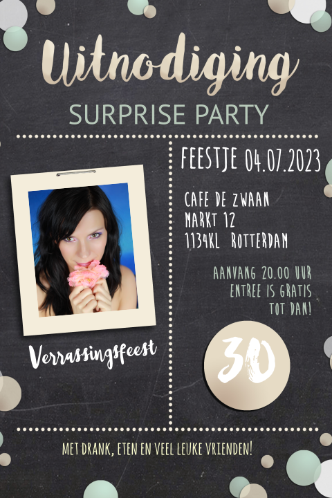 Uitnodiging verrassingsfeestje met confetti