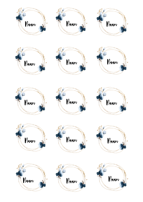 15 naamkaartjes vierkant bloemenkrans