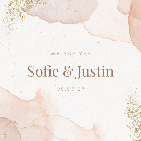 Hippe waterverf trouwkaart uitnodiging roze met goud look