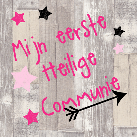 Stoer communiekaartje meisje met hout en sterren