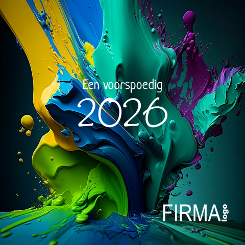 Kerstkaart zakelijk schilder eigen logo verfspatten blauw groen