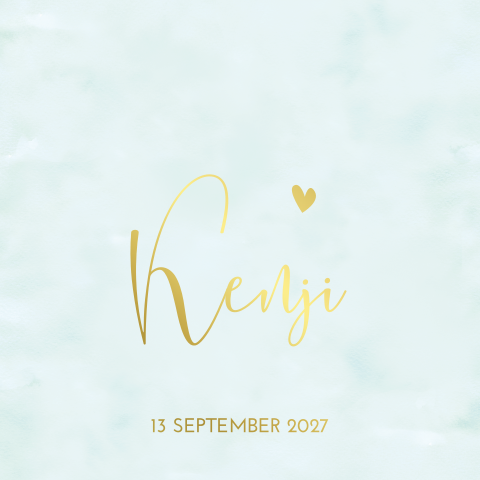 Geboortekaartje zoon met goudfolie en watercolour