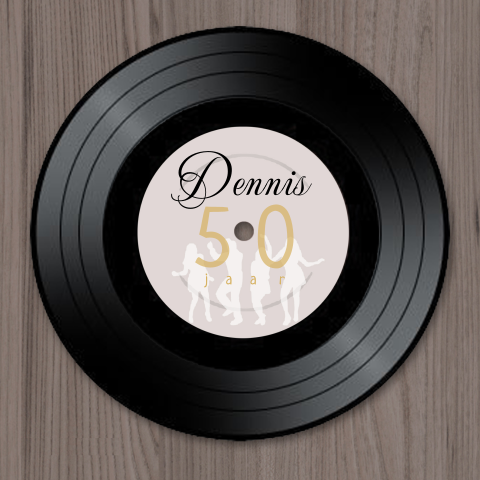 50 jaar uitnodigingskaart met LP zwart met hout