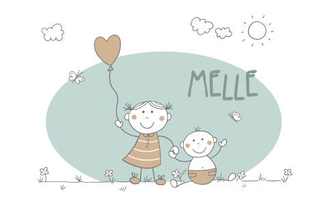 Geboortekaartje grote zus met baby en ballon