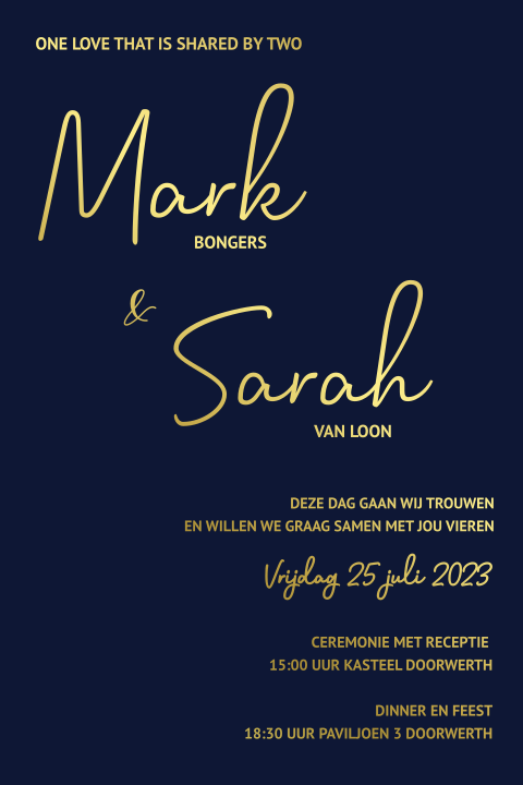 Trouwkaart minimalistisch navy blauw met alleen tekst