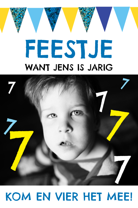 Uitnodiging voor een kinderfeestje 7 jaar met slingers