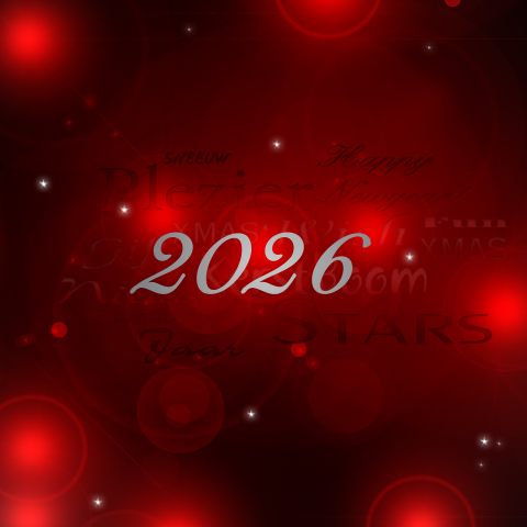 Rode nieuwjaarskaart met wordart op de achtergrond