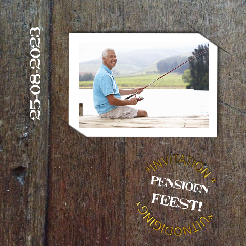 Uitnodiging pensioen vintage hout foto en hart 