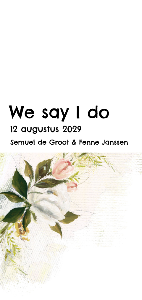 Trouwkaart staand met olieverf bloemen