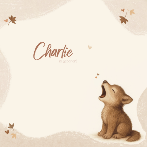 Geboortekaartje voor een jongen of meisje met een wolfje 