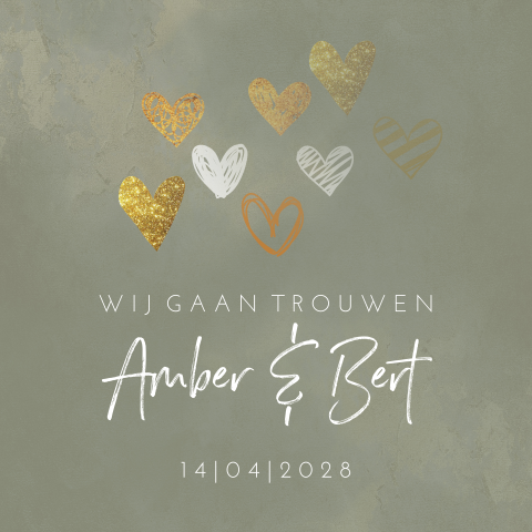 Trouwkaart watercolor hartjes groen