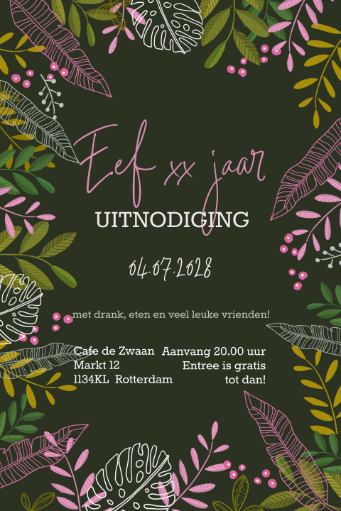 Uitnodiging verjaardag met bladeren staand