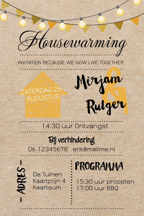 Uitnodiging voor een housewarming op karton-look