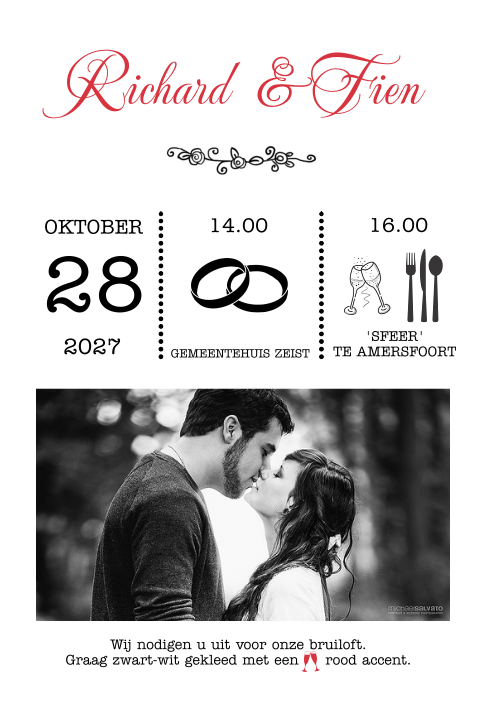 Leuke trouwkaart met foto en aanpasbare teksten