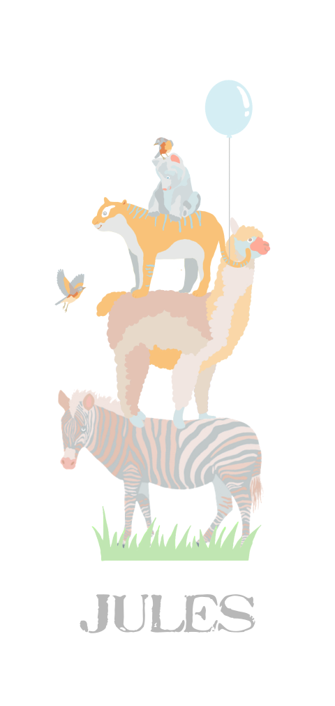Geboortekaartje jongetje met jungle dieren toren