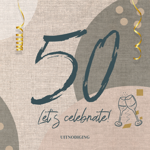 Uitnodiging 50 jaar verjaardag linnen look met slingers
