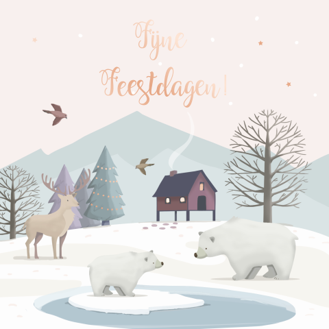 Getekende kerstkaart met foliedruk vierkant