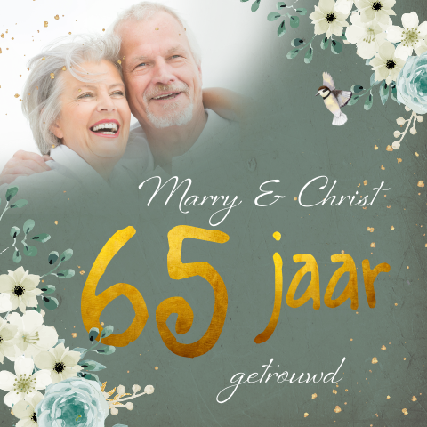 Jubileum uitnodiging 65 jaar getrouwd goud look