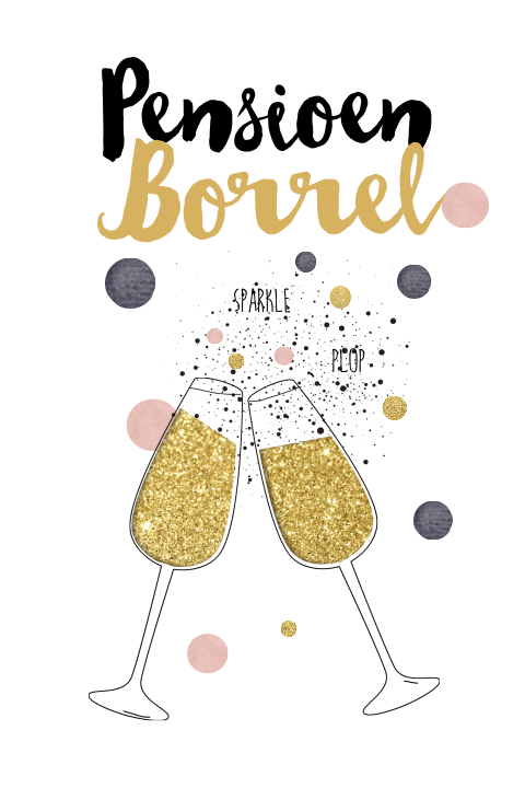 Pensioen borrel uitnodiging met gouden glitters confetti