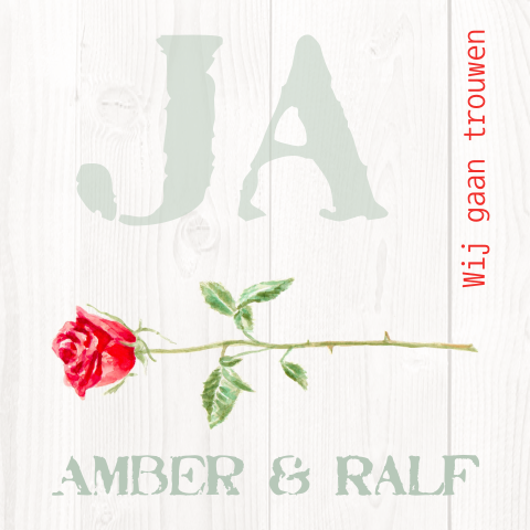 Trouwkaart roos aquarel hout