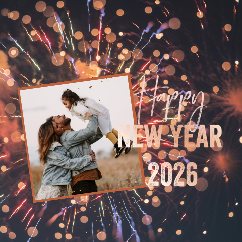 Nieuwjaarskaart vuurwerk met foto
