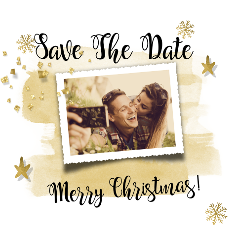 Save the date kerstkaart met goud en ruimte eigen foto