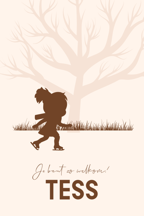 Meisjes geboortekaartje winter schaatsen silhouet meisje 