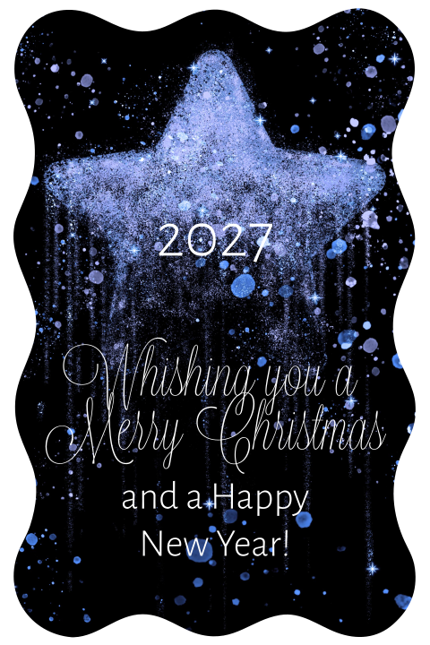 Kerstkaart blauwe ster 2026