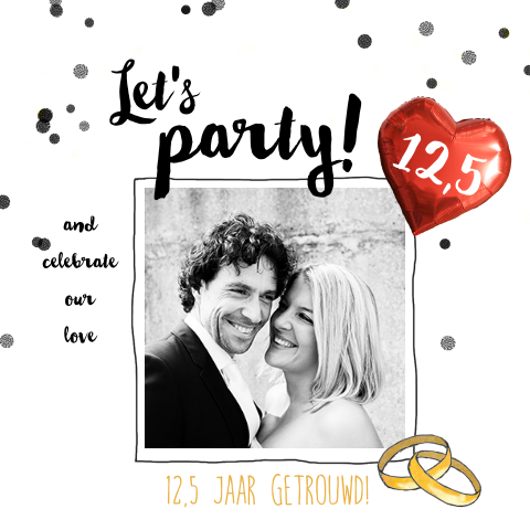 Hippe jubileum 12,5 jarig uitnodiging met folie ballon